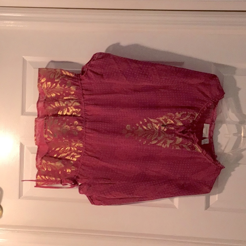 Chico’s pink and gold sheer top